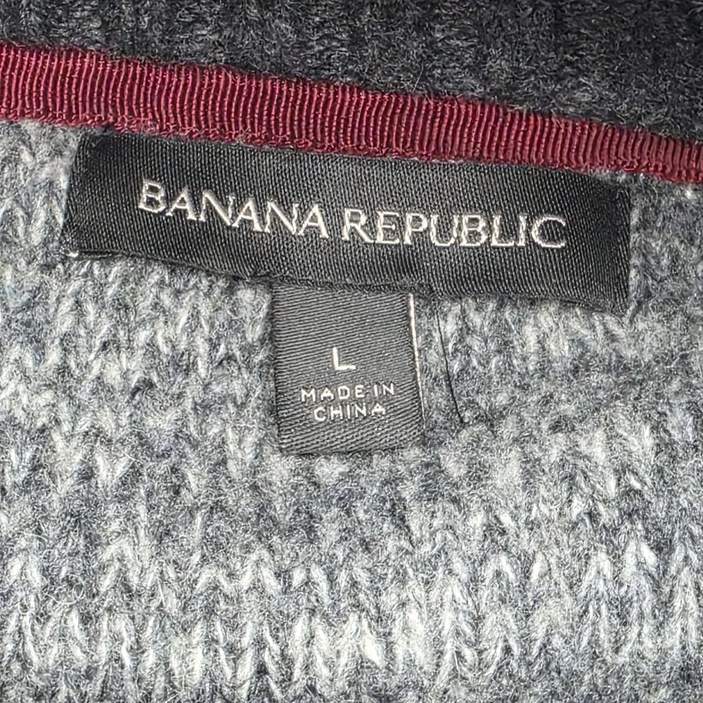 Banana Republic Men's Size L Gray Merino Wool Blend Cardigan‎ Sweater Mock Neck
